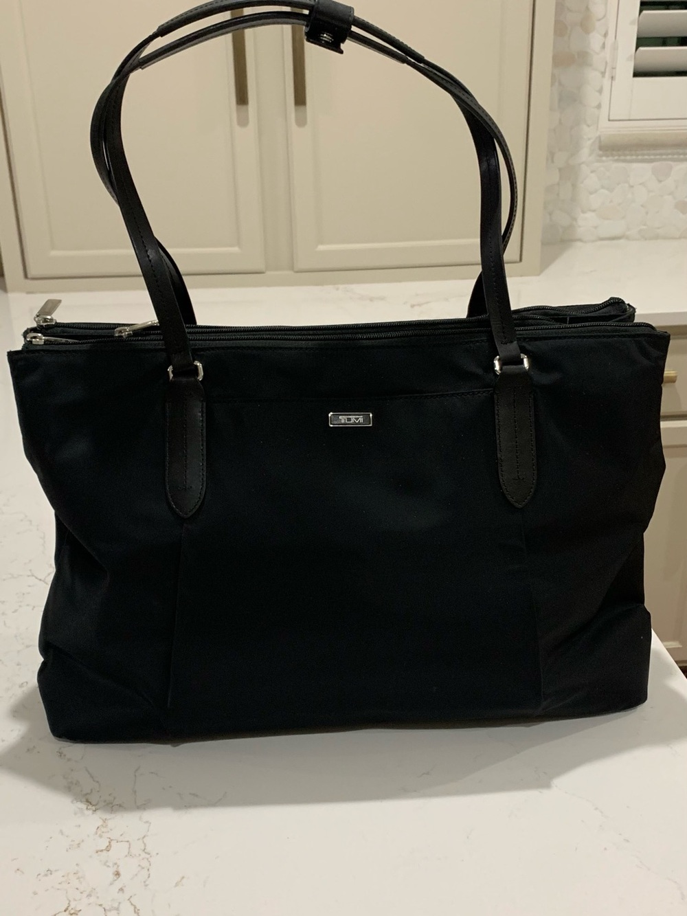 Tumi Black Nylon Tote with Leather Straps